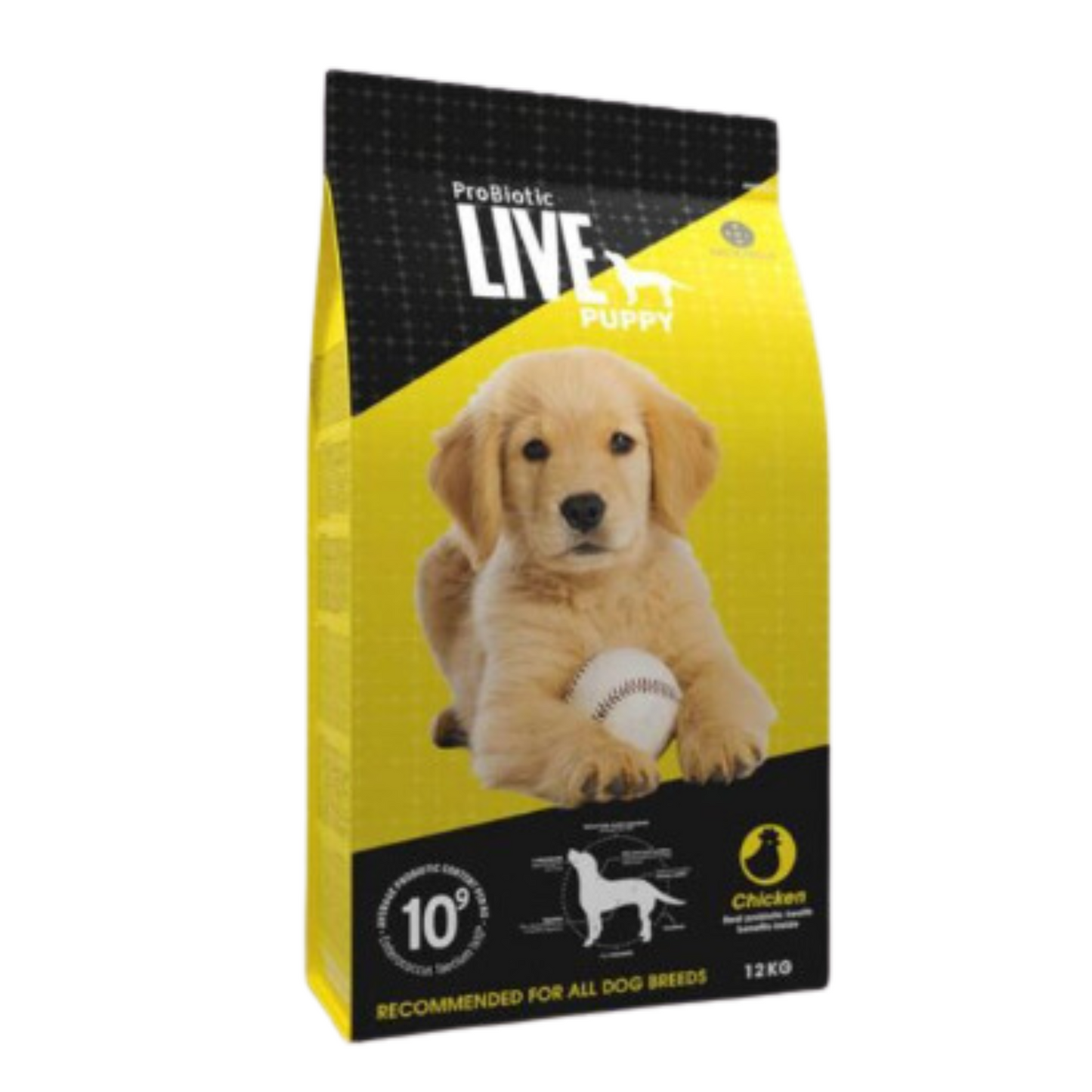 LIVE - Puppy med kylling 12 kg (store piller)